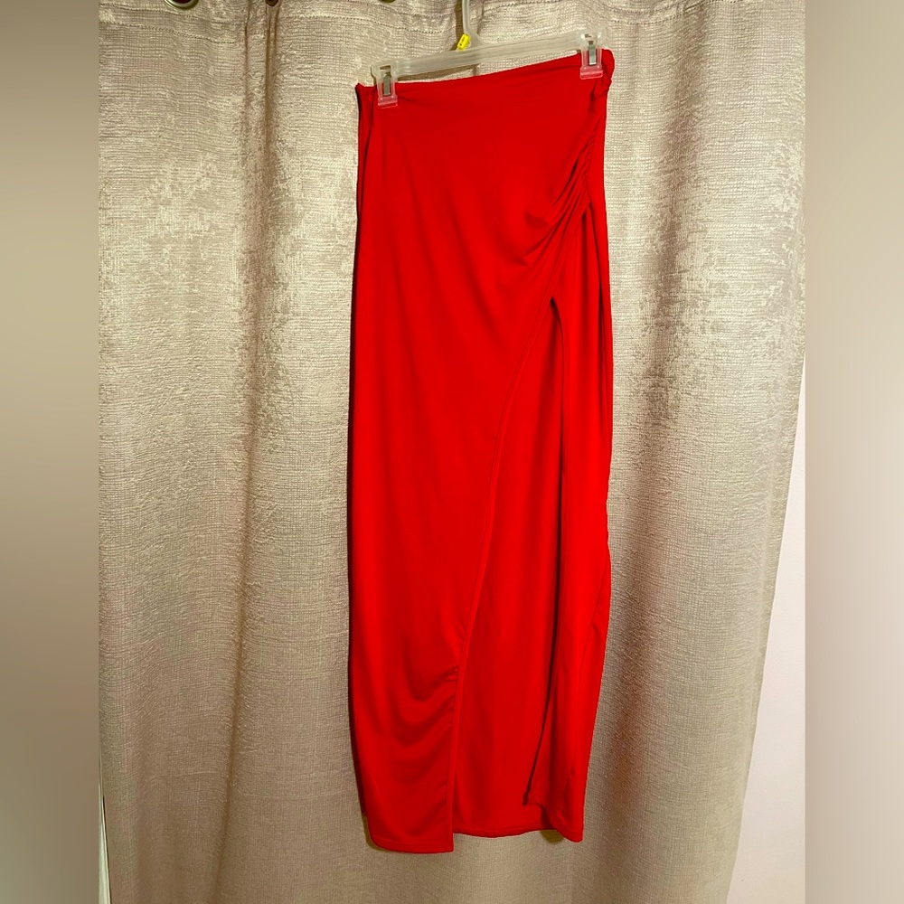 Long red skirt with slit